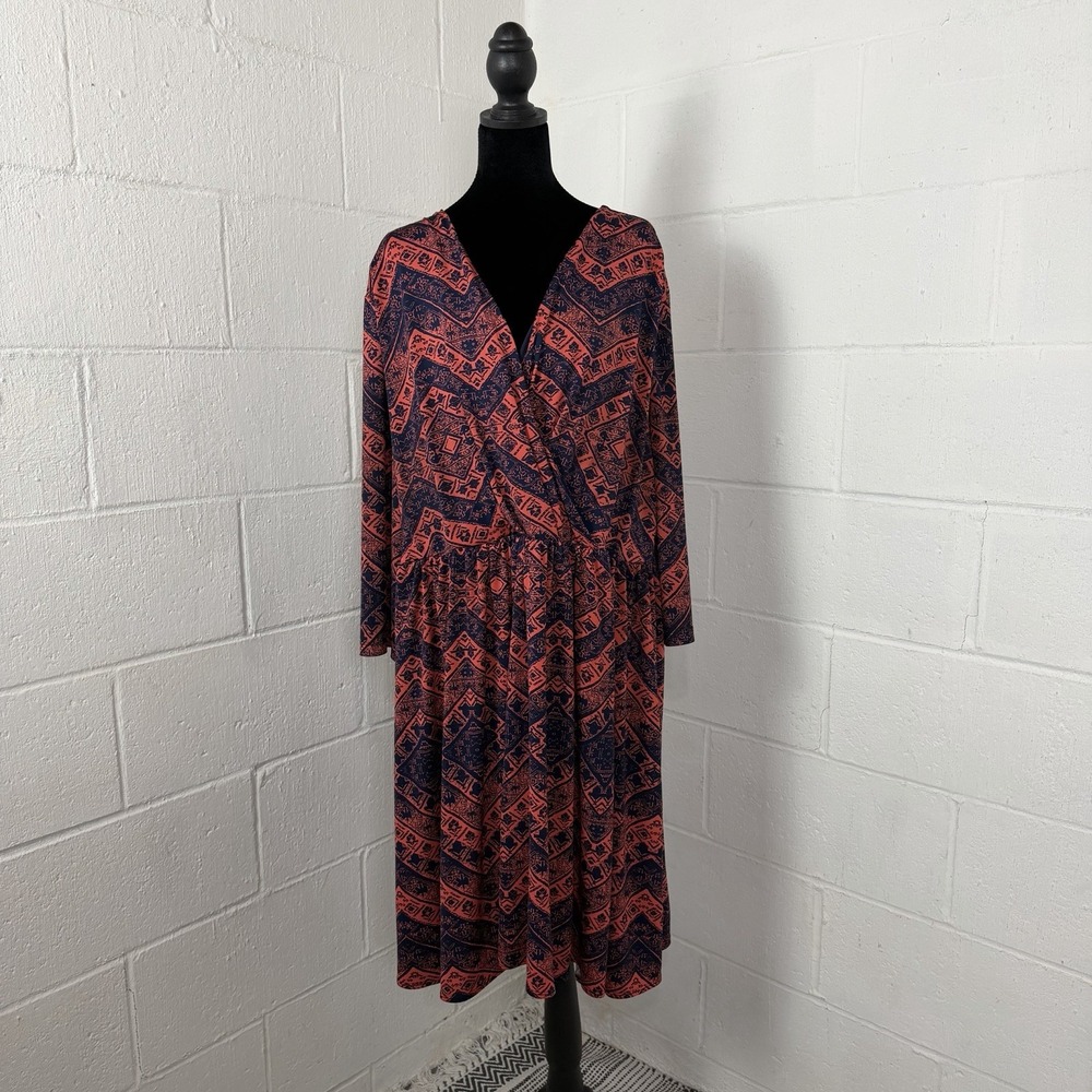 Women's Plus Size Faux Wrap Dress Surplice Neck Maximalist Colorful Office SZ 5X